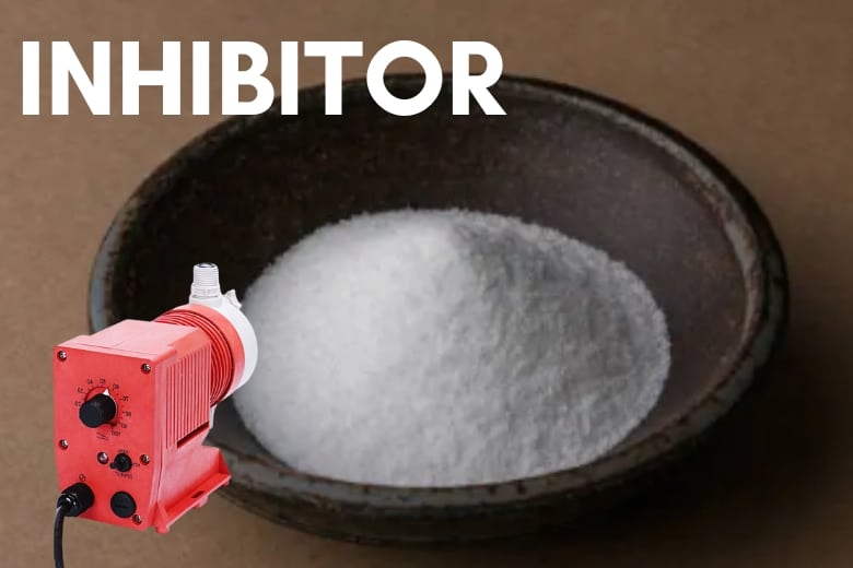 Chelating agent delivered by inhibitor metering pumps